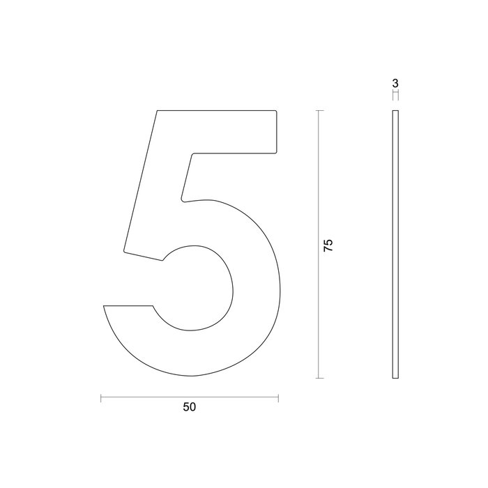 HDD Black house number flat "5" - self-adhesive - 75mm - black UV structure