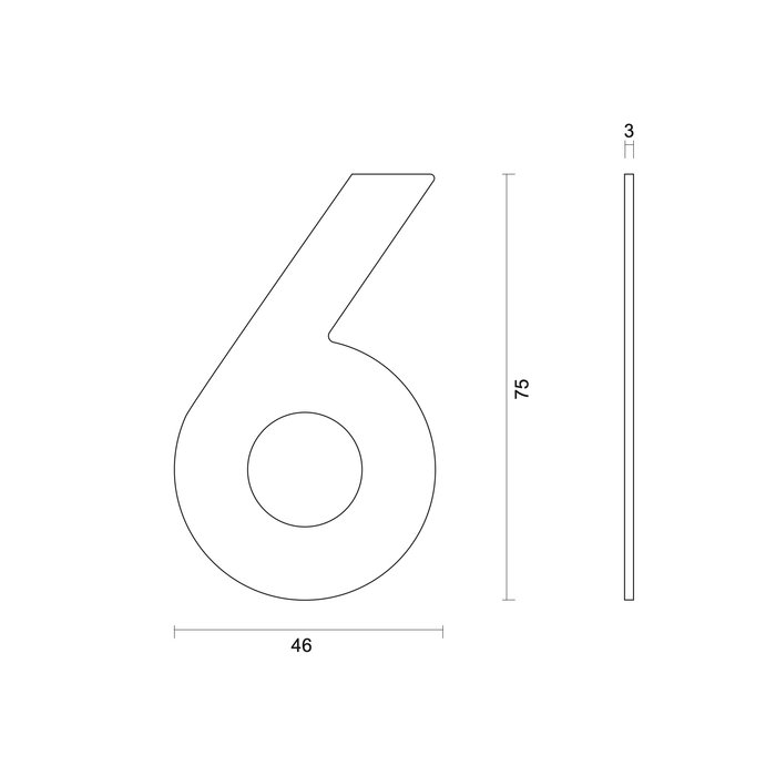 HDD Zwart huisnummer plat "6" - zelfklevend - 75mm - zwart UV structuur