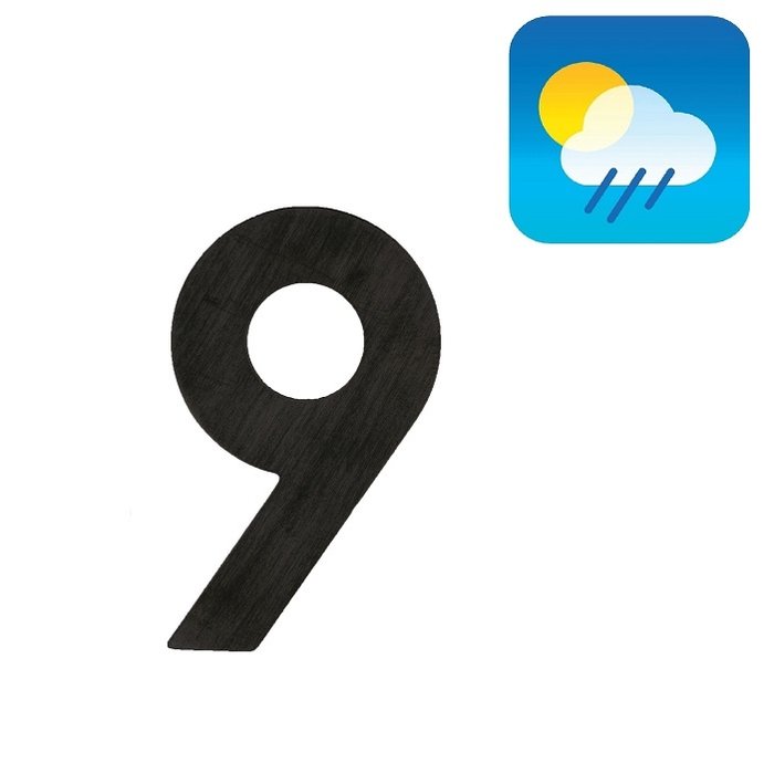 HDD Black house number flat "9" - self-adhesive - 75mm - black UV structure