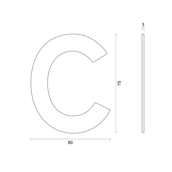 HDD Lettre maison plate "C" noire - autocollante - 75mm - structure UV noire