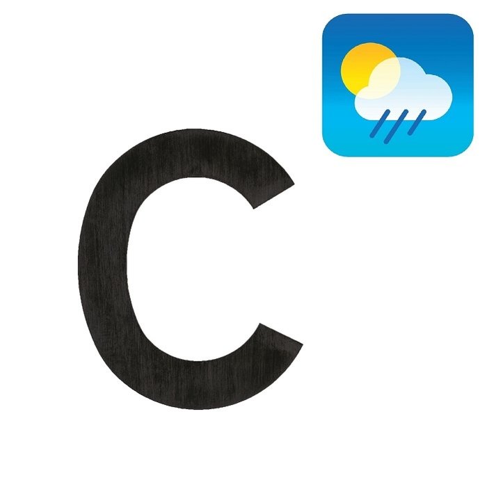 HDD Lettre maison plate "C" noire - autocollante - 75mm - structure UV noire