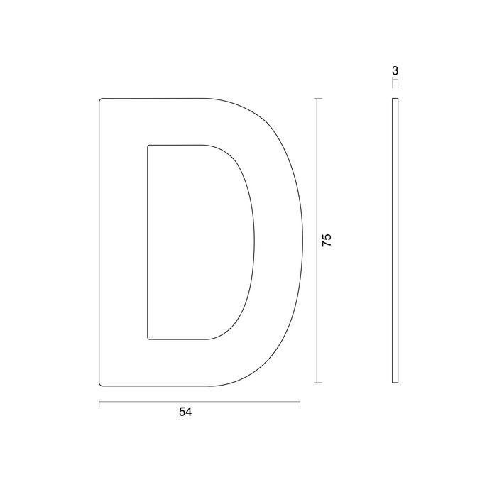 HDD Lettre maison plate "D" noire - autocollante - 75mm - structure UV noire