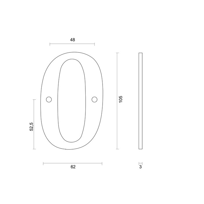 HDD Black house number "0" - RETRO -105 mm - black smooth UV