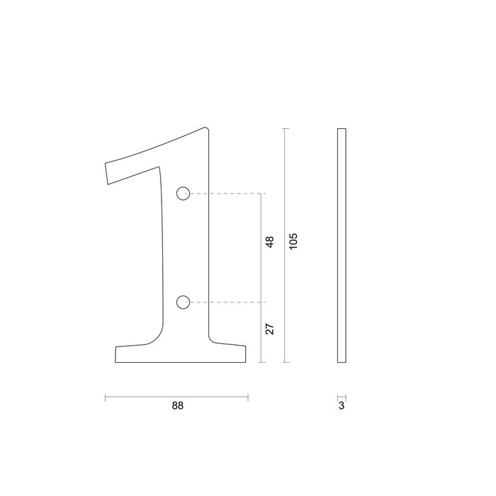 HDD Black house number "1" - RETRO -105 mm - black smooth UV