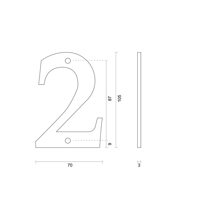 HDD Black house number "2" - RETRO -105 mm - black smooth UV