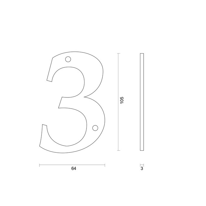 HDD Black house number "3" - RETRO -105 mm - black smooth UV