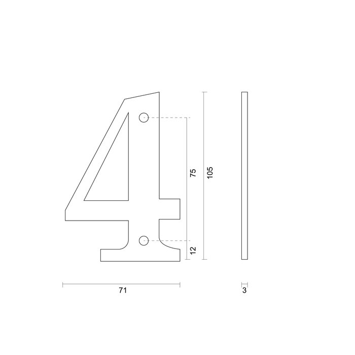 HDD Black house number "4" - RETRO -105 mm - black smooth UV