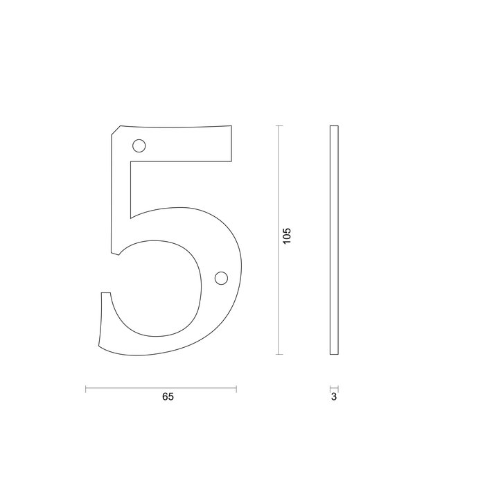 HDD Black house number "5" - RETRO -105 mm - black smooth UV