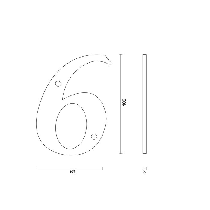 HDD Black house number "6" - RETRO -105 mm - black smooth UV