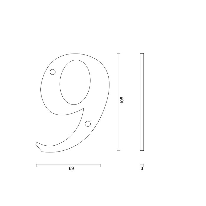 HDD Black house number "9" - RETRO -105 mm - black smooth UV