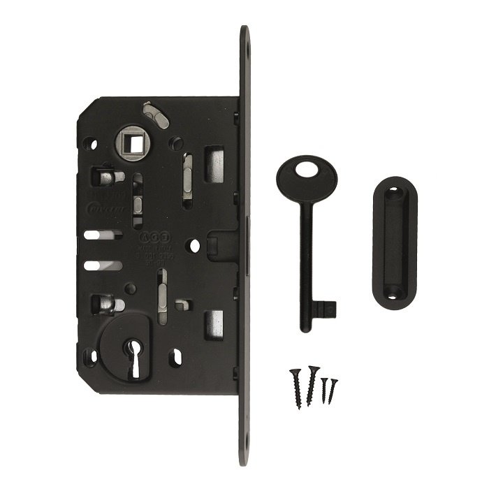 AGB Black magnetic lock AGB - front plate 195x18mm - key shaft size 90 mm