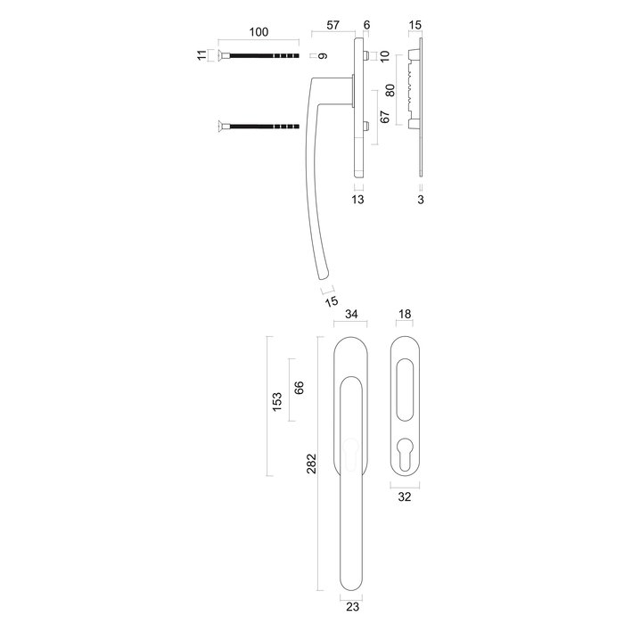 HDD Hef-/schuifdeurbeslag ovaal C- SHAPE RVS look -met schuifdeurkom en cilinder opening