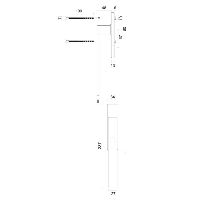 HDD Ferrure pour porte levante/coulissante aspect inox COSMIC - paire de cylindres