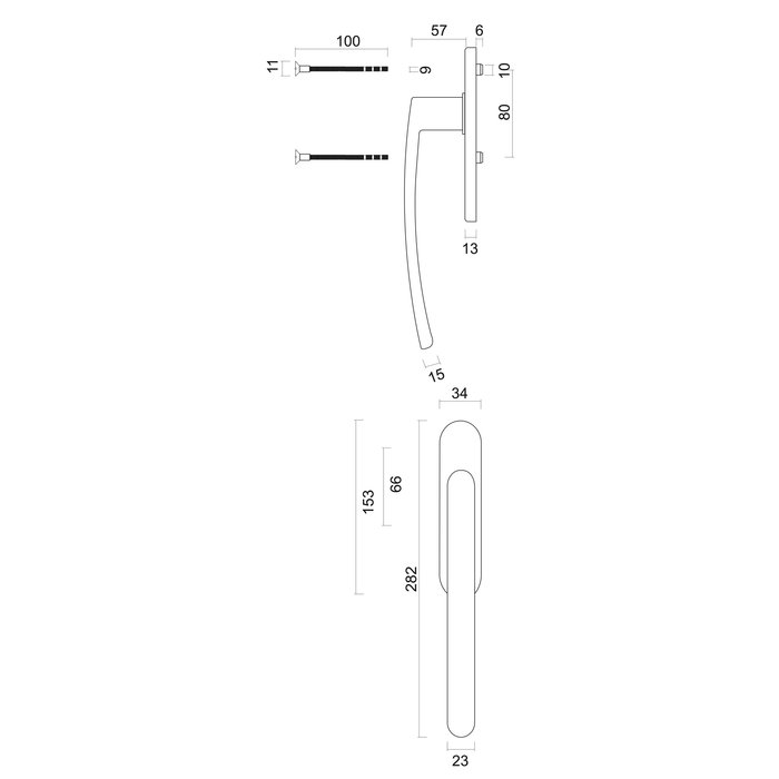 HDD Black Lifting/sliding door fitting oval C-SHAPE pair