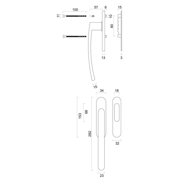 HDD Zwart hef-/schuifdeurbeslag ovaal C- SHAPE -met schuifdeurkom