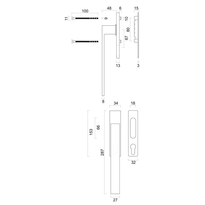 HDD Black lifting/sliding door fitting COSMIC with sliding door recess and cylinder opening