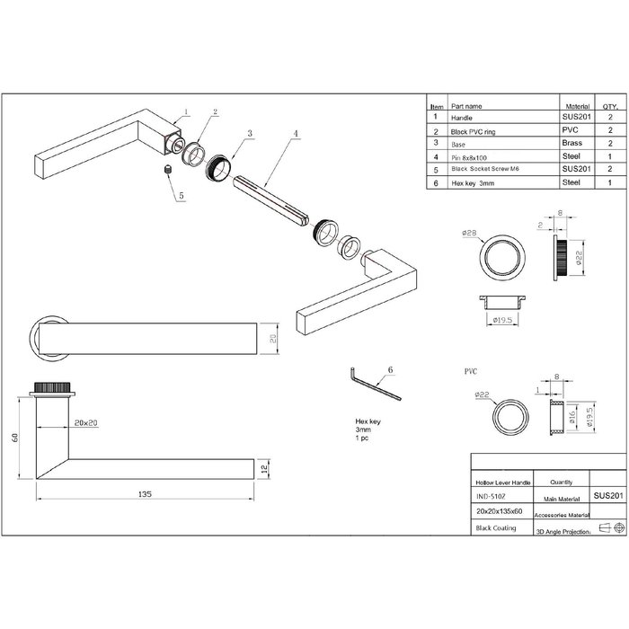 In-Door Door handle minimalist square black structure