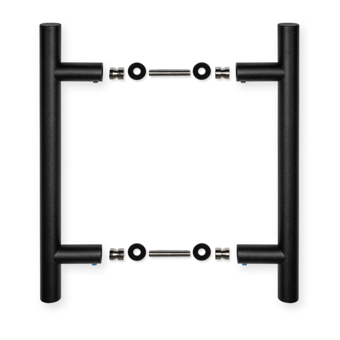 In-Door Paire de poignées de porte noires rondes Inox 22/200/300/structure noire