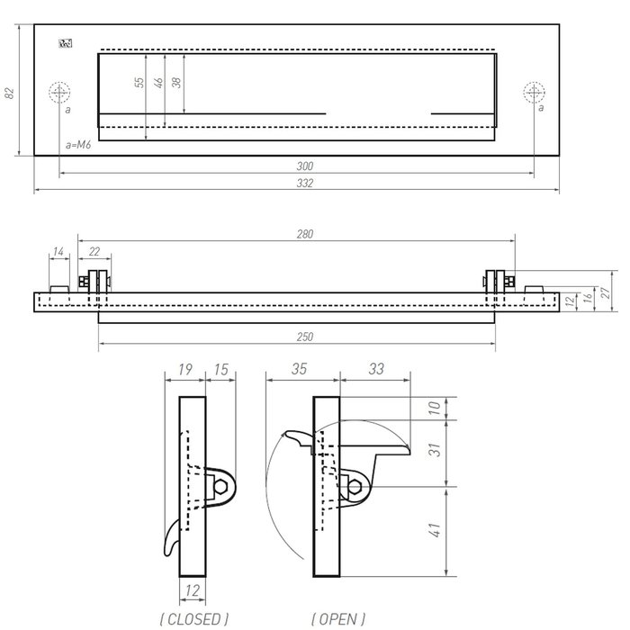 Dauby Trappe de boîte aux lettres PLE-EXT Raw Metal (RM) 332x82mm / 280x65mm