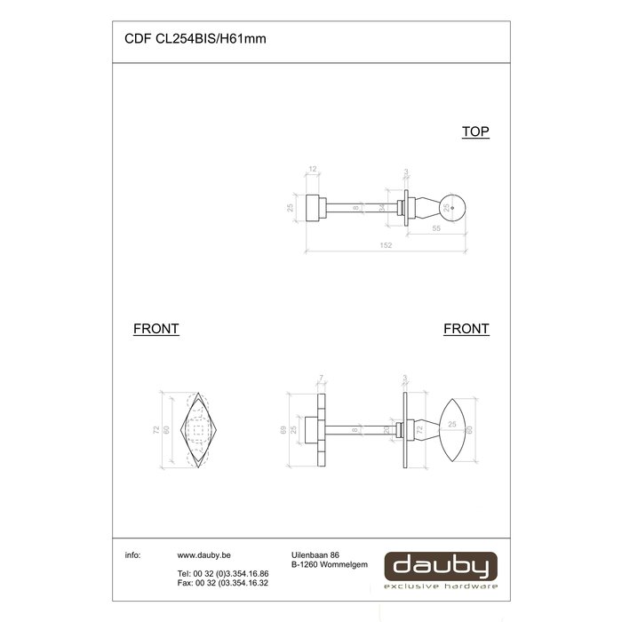 Dauby Stuk stalgrendel CL254bis Roest (RC) 61mm