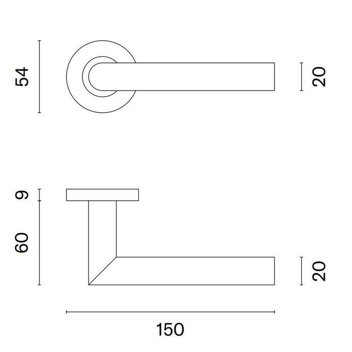 STERK Black door handles OVAL 1701 with handles of Ø 20mm and a right angle