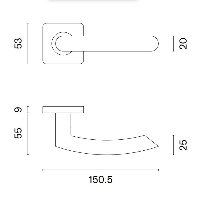 STERK Stainless steel door handles KVADRAT 1707 on 9 mm thick rosettes