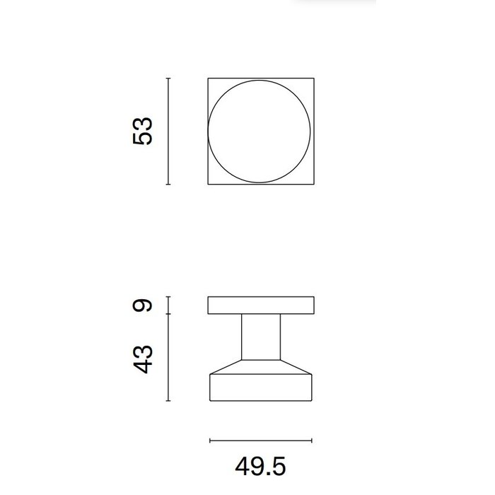 STERK Vaste RVS deurknop KVADRAT 1705 op rozetten van 9 mm dik
