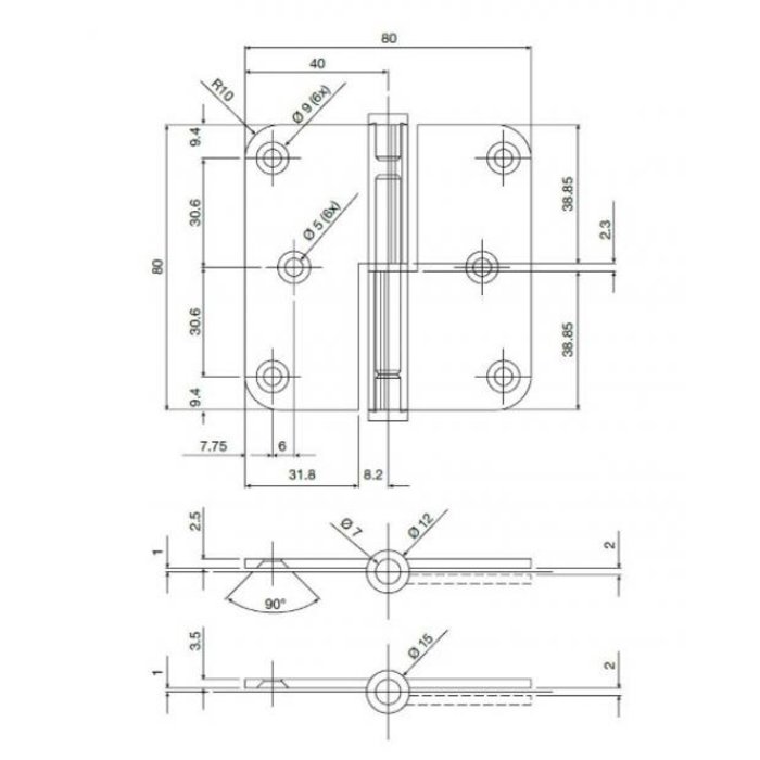 Argenta Black stainless steel hinge Argenta 80x80x2.5mm