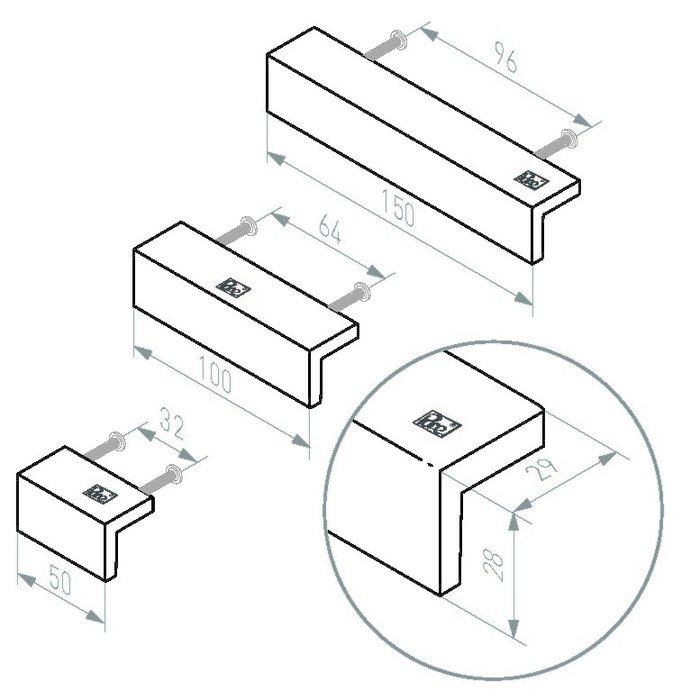 Dauby Raw metal furniture handle PML64/100