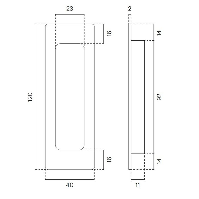 STERK Vasque pour porte coulissante rectangulaire en PVD poli or 1716 - 120x40 mm pour portes en bois