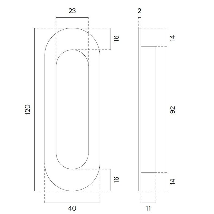 STERK Oval matt black sliding door cup 1717 - 120 x 40 mm for wooden doors