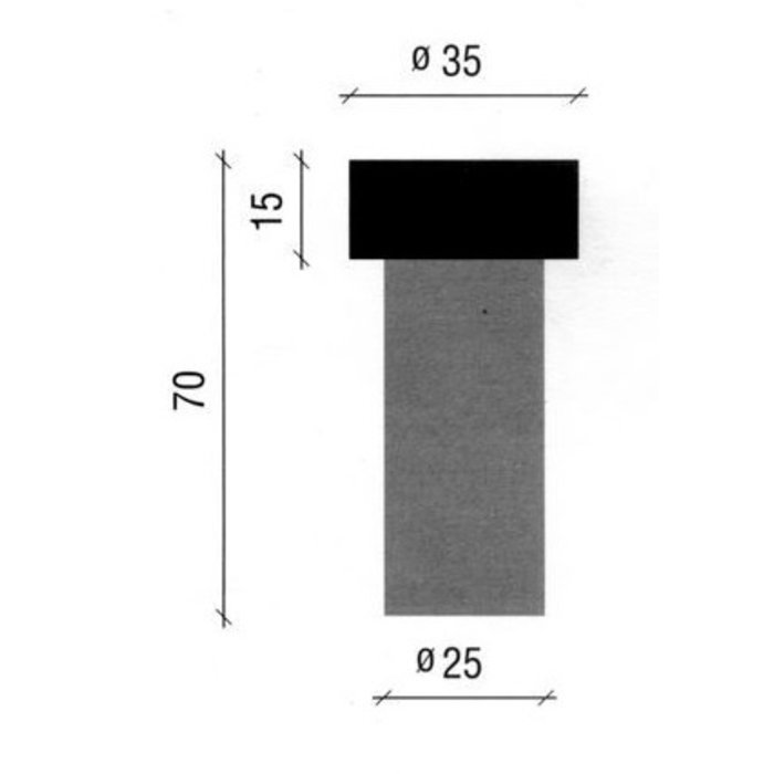 Assa Abloy Cilindrische universele deurstop 25x55mm RVS geborsteld -rubber 35x15mm
