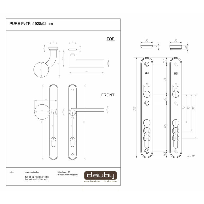 Dauby Veiligheidsgarnituur TOP + PH1928 verouderd ijzer (VO) – zwart - 72 - 92 - 110mm - rechts