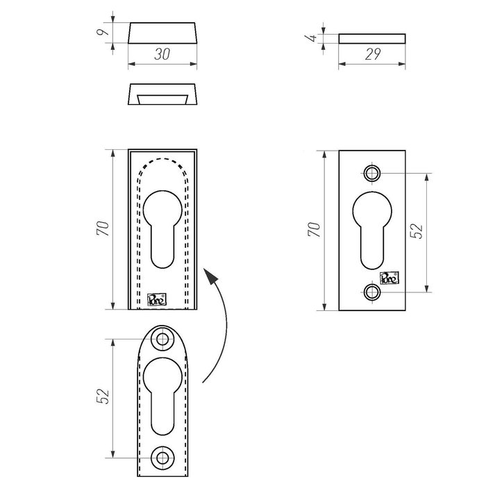Dauby Schwarze Sicherheitsrosette, rechteckig, gealtertes Eisen
