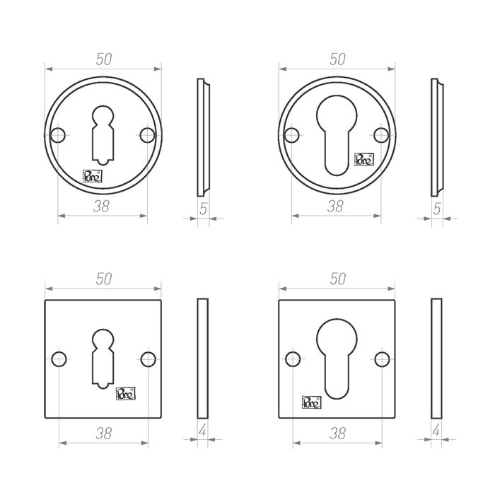 Dauby Paire de plaques de clé Dauby rosace 50Q en bronze blanc mat (WBS)