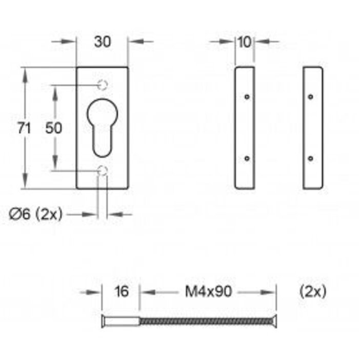 Artitec 1 Cylinder rosette piece black rectangular rosette