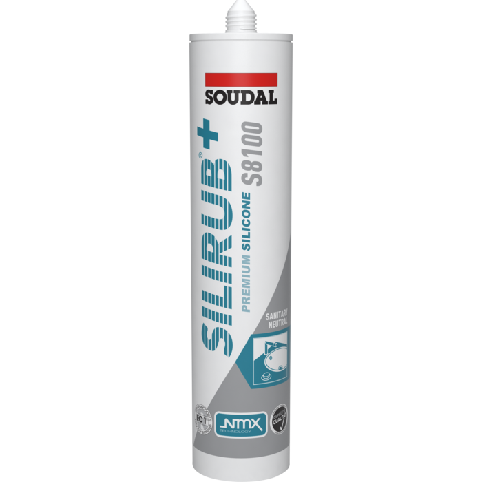 SOUDAL 300 ml Silirub+ S8100 wetterbeständiges Sanitärsilikon in Tube (15 Stück)