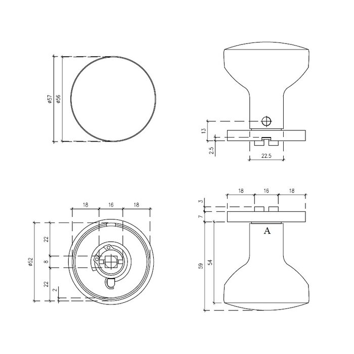 Aprile Bouton de porte simple Aprile ORTICA Ø 57 mm en PVD cuivre