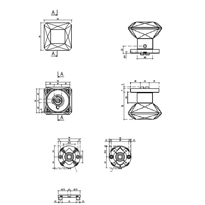 Aprile Pair of Aprile Door Knobs - Polished Chrome / Black Crystal Square