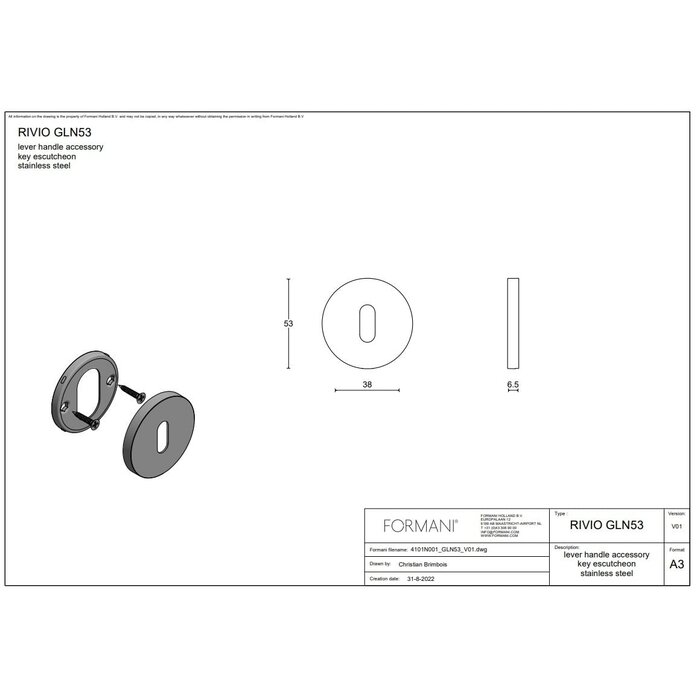 Formani 1 Key plate RIVIO bronze GLN53 (Each)