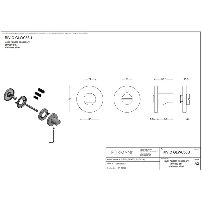 Formani Toilet set RIVIO - GLWC53 matt stainless steel round with color indicator