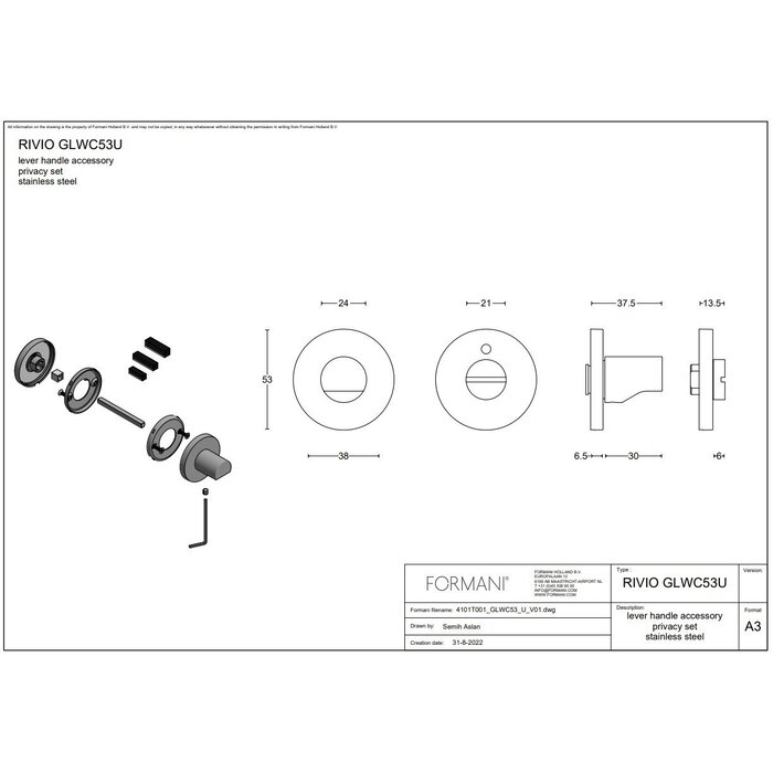 Formani Set de toilette or mat RIVIO - GLWC53 rond avec indicateur de couleur