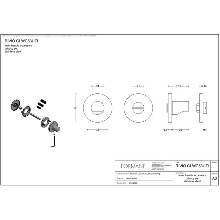 Formani Schwarzes Toilettenset RIVIO - GLWC53-ZI ohne Anzeige