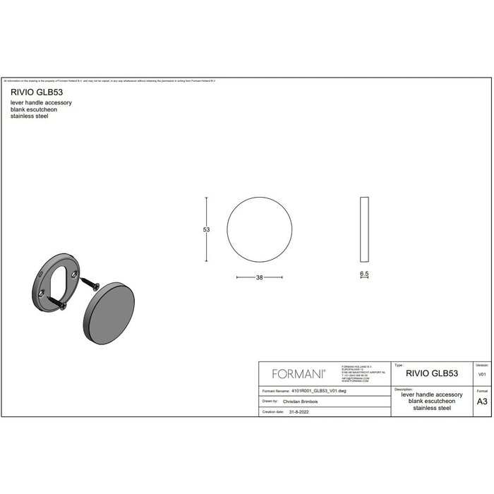 Formani 1 Blind plaatje RIVIO brons GLB53 (Per stuk)