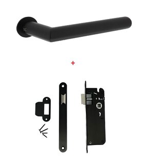 Intersteel Poignée de porte noire Jura avec rosace minimaliste Ø 30 mm + serrure étroite noire