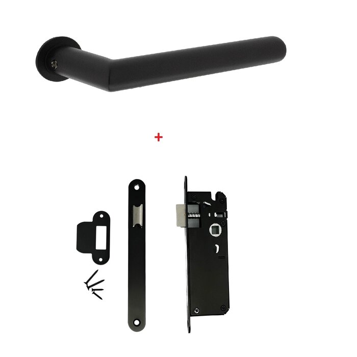 Intersteel Black door handle Jura with minimalist rosette Ø 30 mm right angle with black narrow lock