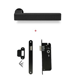 In-Door Minimalistische zwarte vierkante deurkruk + zwart smalslot