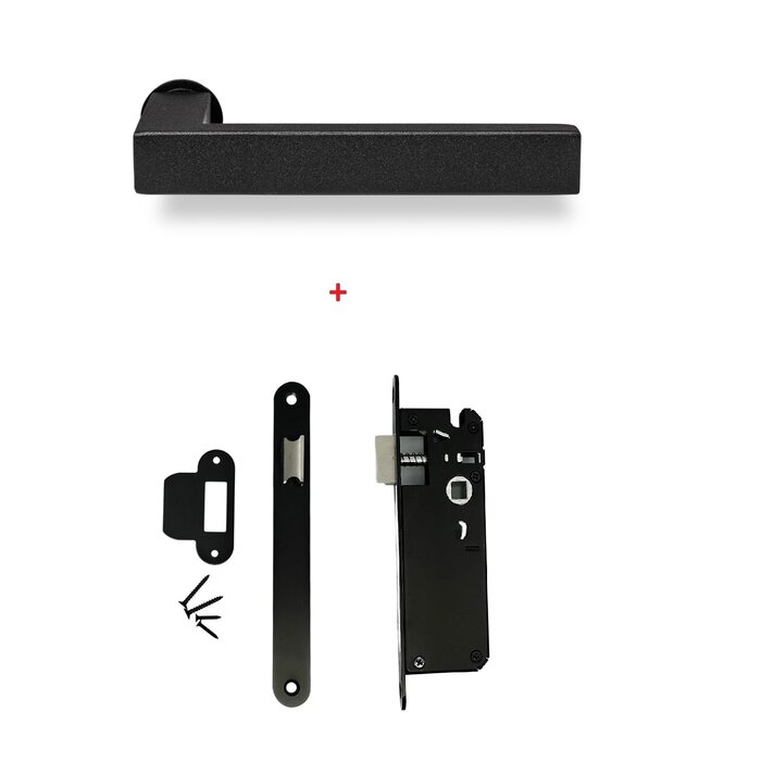 In-Door Minimalistischer schwarzer quadratischer Türgriff + schwarzer schmaler Schlossdorn 35 mm
