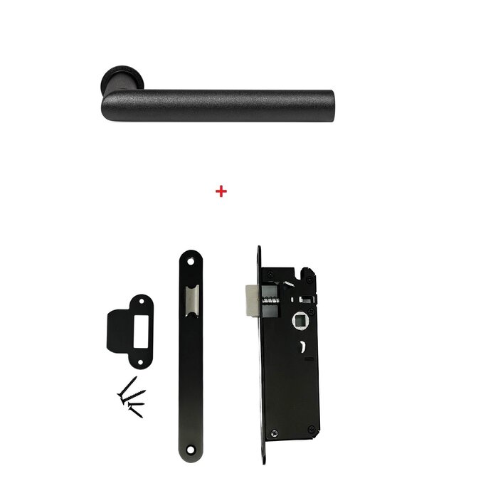 In-Door Poignée de porte ronde noire minimaliste + serrure étroite noire