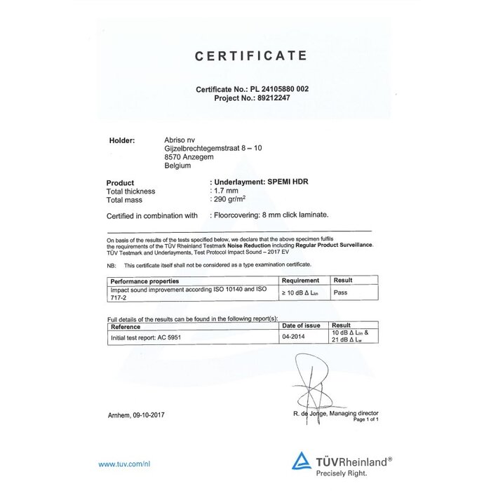 Douwes Dekker Spemi HDR combination underlay 1.7 mm +10 dB laminate on roll 15 M²